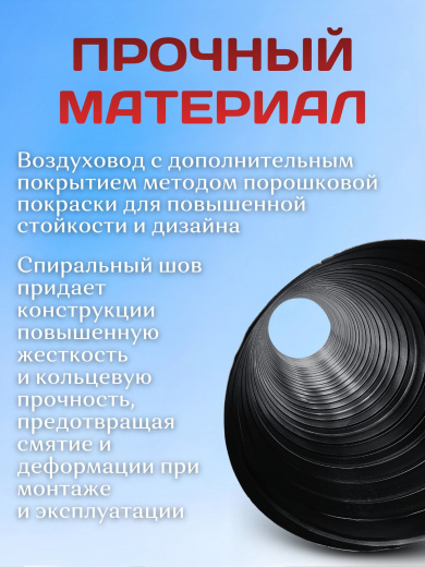 Воздуховод, труба вентиляционная 315 мм, длина 1000 мм 1м, оцинкованный, черный